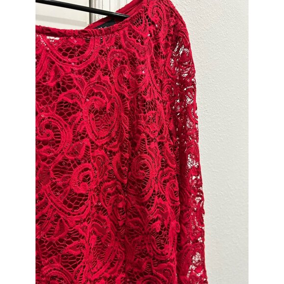 Onyx Nite Red Lace Sheer Blouse Sz XL - Picture 4 of 9